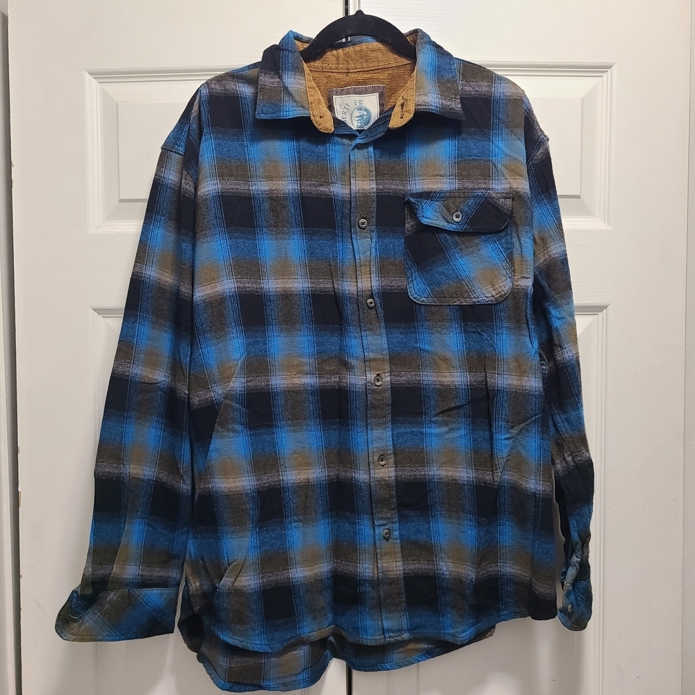 Gioberti Flannel Shirt Mens XL Blue and‎ Black Plaid Casual